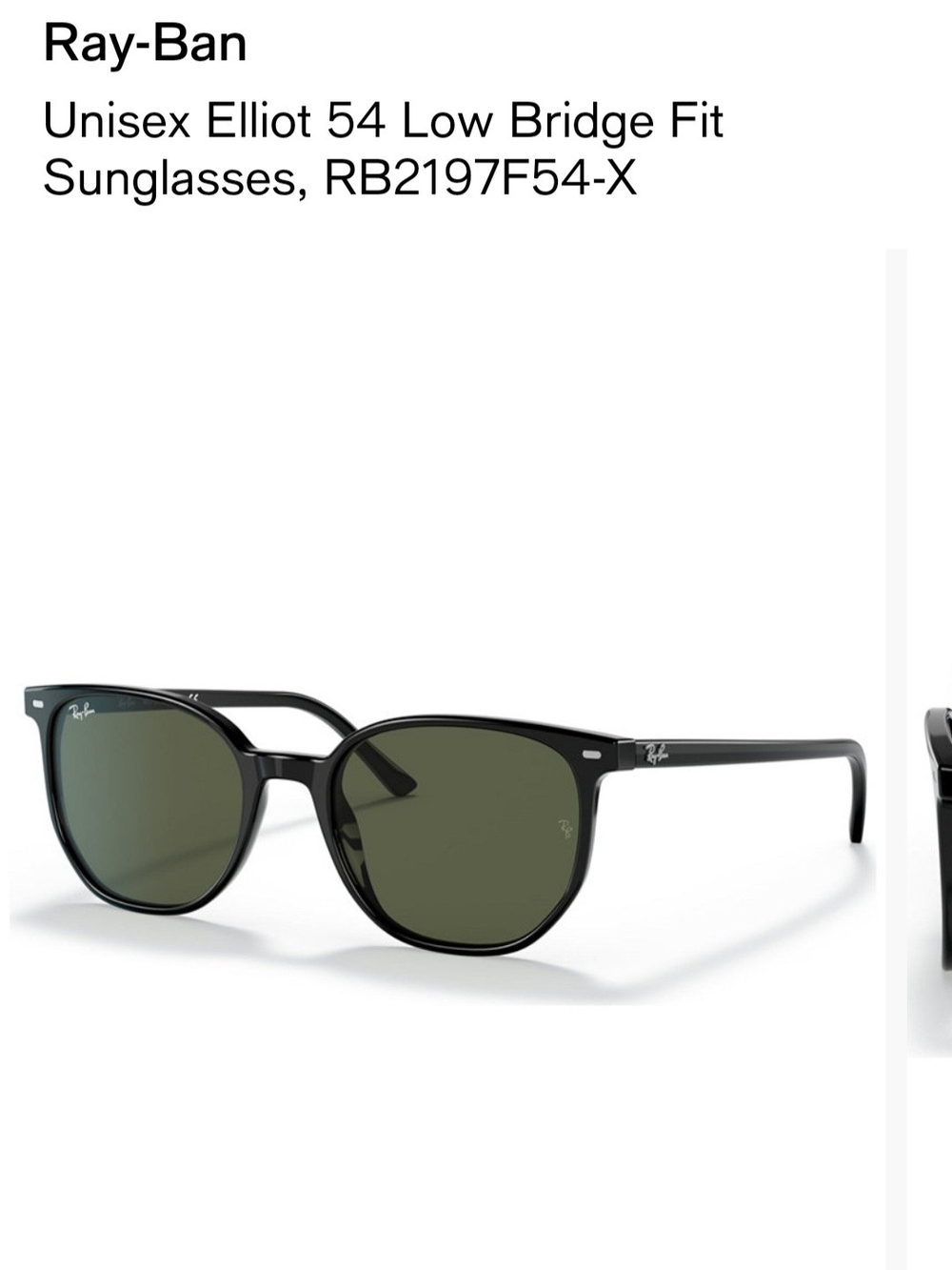 Ray-Ban Unisex Elliot Low Bridge Sunglasses in Black with Green Lenses